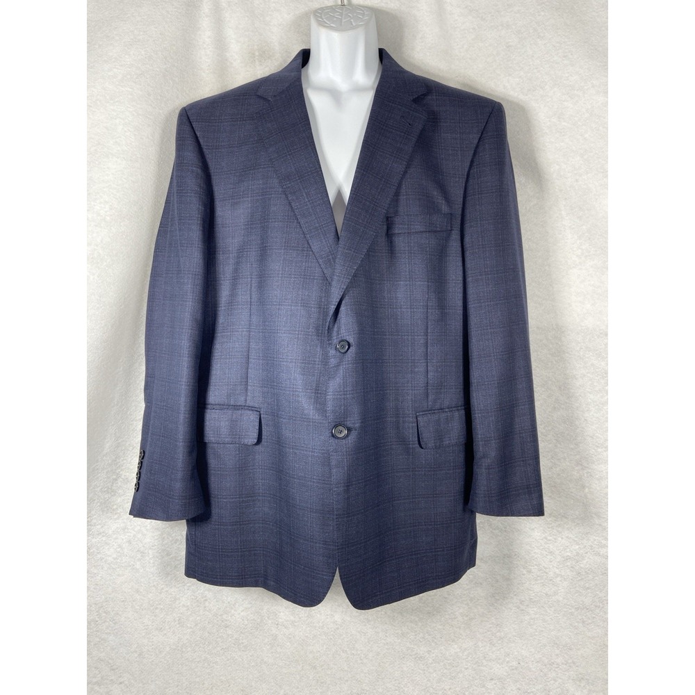 Jos A Bank Jacket Mens 48R Blue Signature Gold Sport Coat Silk Wool Blend Plaid
